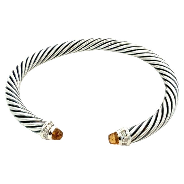 Authentic David Yurman Diamond Citrine Cuff Bracelet Size M 5 mm Silver Estate DY741 Retail: $995.00 This elegant...