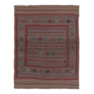 Vintage Persian Soumak Kilim, Tribal Diamonds in Light Jewel Tones - Rug & Kilim For Sale