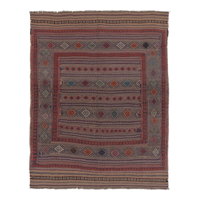 Vintage Persian Soumak Kilim, Tribal Diamonds in Light Jewel Tones - Rug & Kilim For Sale