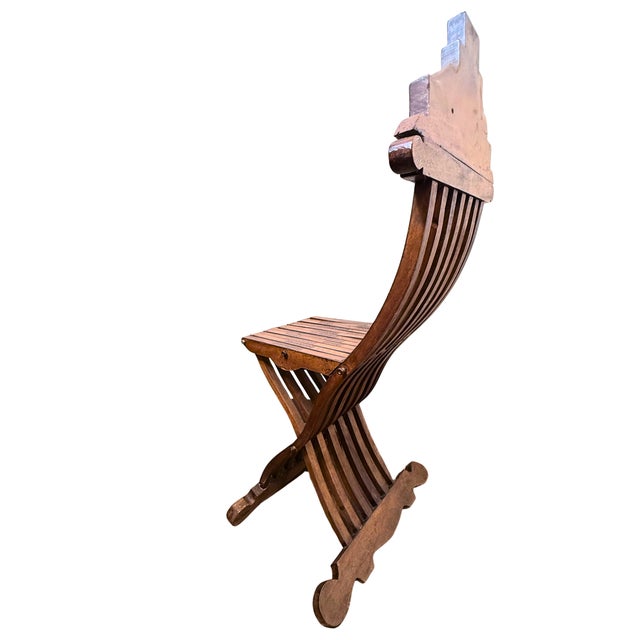 Striking Antique Folding Chair With Intricate Wood Inlay For Sale In Denver - Image 6 of 8