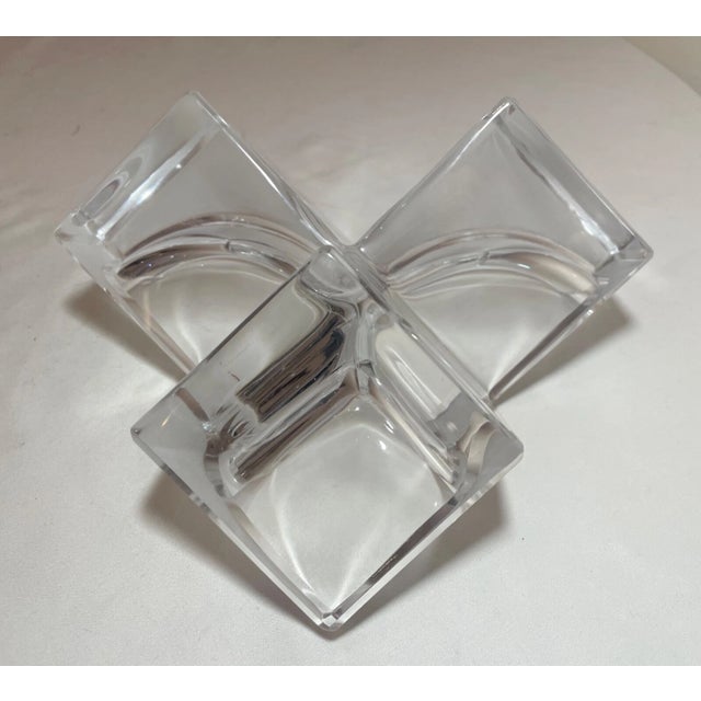1990s Daum Three Section Cubist Clear and Frosted Crystal Vide Poche Bowl Sculpture For Sale - Image 10 of 16