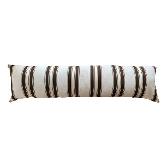 Brown & Ivory Stripe Bolster Pillow Cover For Sale