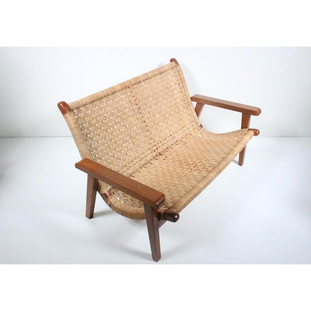Contemporary Michael Van Beuren Bauhaus Teak and Raffia Loveseat, Circa 1940 For Sale - Image 3 of 13