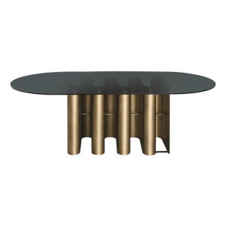 Romeo Glass Top Sculptural Oval Dining Table in Brass For Sale