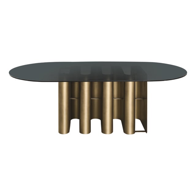 Romeo Glass Top Sculptural Oval Dining Table in Brass For Sale