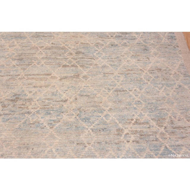 Textile Decorative Washed Out Light Blue And Creamy White Geometric Modern Rug For Sale - Image 7 of 8