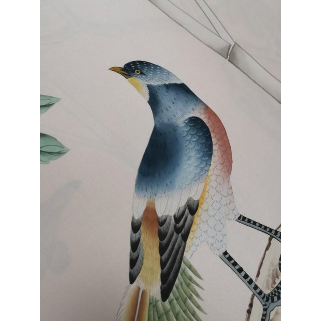 Not Yet Made - Made To Order Handpainted Silk Wallpaper, Chinoiserie Birds and Bamboo, Chinoiserie Handmade Wallpaper Mural - Set of 4 For Sale - Image 5 of 12