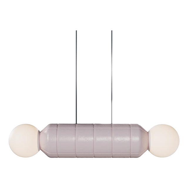 Modern Horizontal Pendant Light With Ceramic Base – Pink – Handcrafted For Sale
