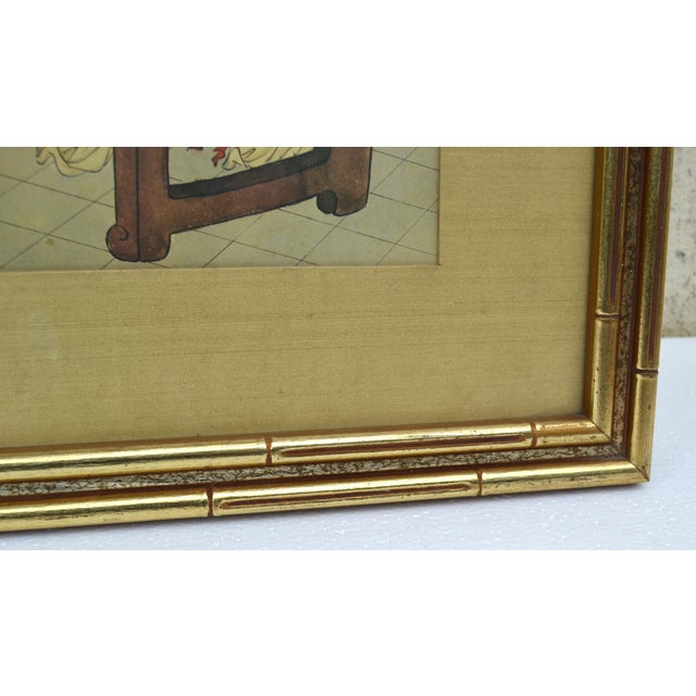 Gilt Wood Framed Qing Dynasty Chinese Family Watercolor Painting on Paper For Sale - Image 12 of 17