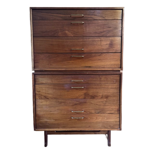 Jens Risom 1960s Mid-Century Modern 2 Piece Walnut Wood Stacking Dresser For Sale