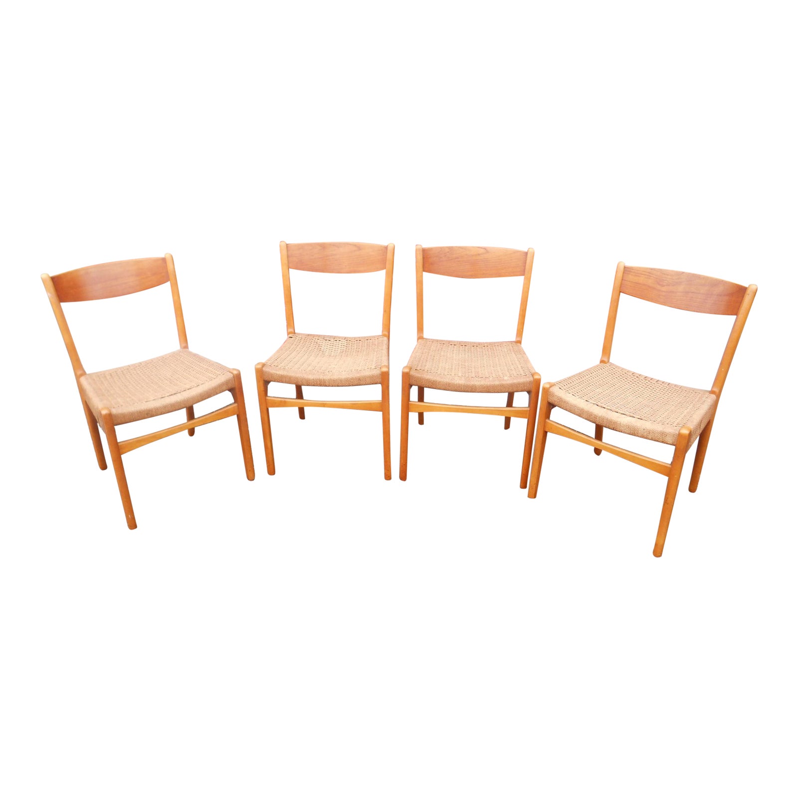 MidCentury Danish Modern Sweden Woven Rope Cord Teak Dining Chairs