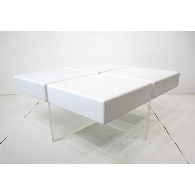 70's Karl Springer Styled Modular Wood Lucite Coffee Table For Sale - Image 10 of 12
