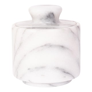 Artifacts Trading Company Marble Salt Cellar with Lid in White For Sale
