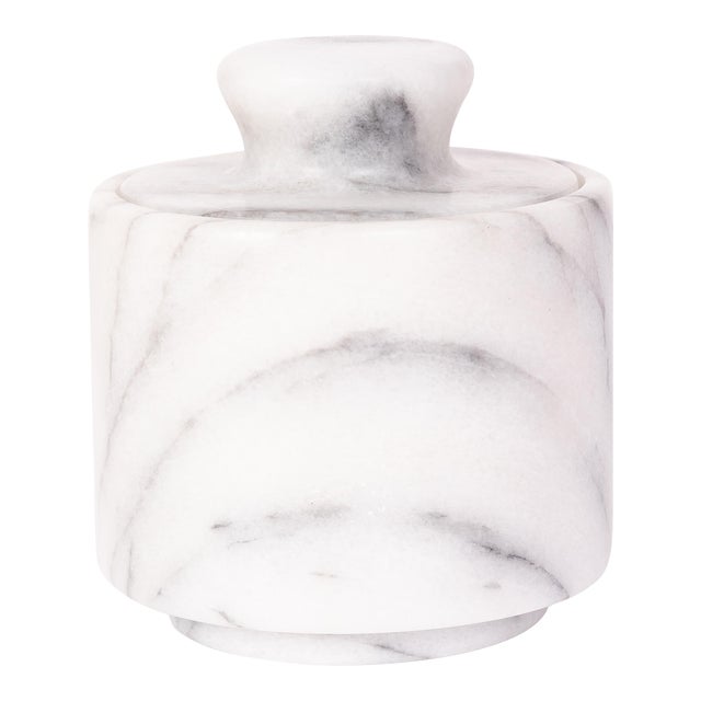 Artifacts Trading Company Marble Salt Cellar with Lid in White For Sale