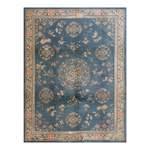 Wonderful Blue and Beige Color With Unique Florid Design Antique Chinese Peking Rug