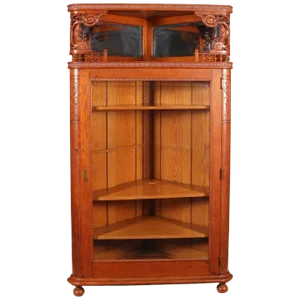 Antique R. J. Horner School Deeply Carved Stick & Ball Oak Corner China Cabinet
