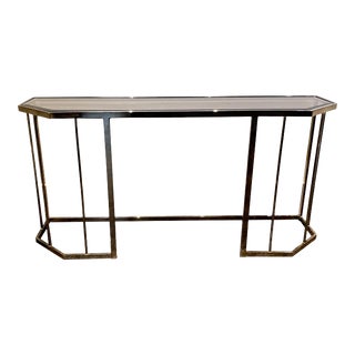 1970's Design Institute Style Mid Century Modern Smoked Glass and Brass Console Table For Sale