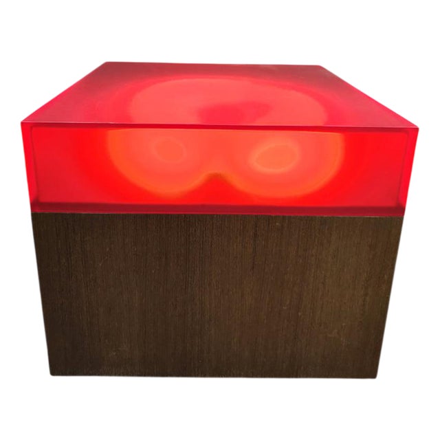 Vintage Wooden and Acrylic Lightbox Side Table, 1970s For Sale