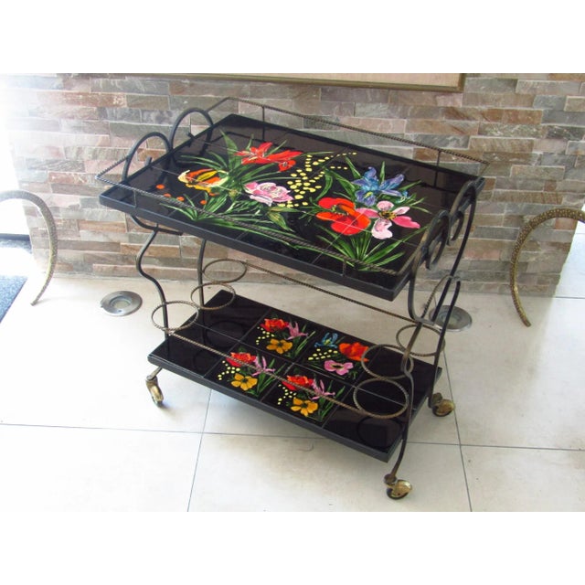 Mid-Century Bar Cart with Vallauris Tiles, 1950s For Sale - Image 6 of 11