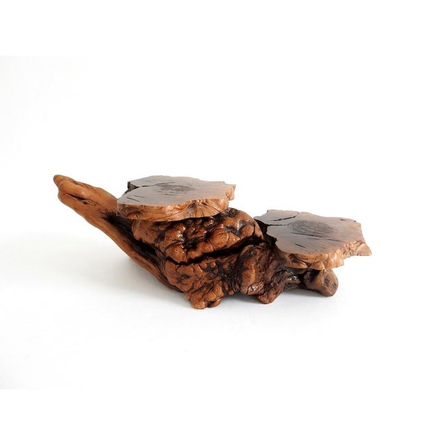 Mid-Century Organic Burl Wood Pedestal Stand & Fine Etched Pyrography Gourds - Set of 3 For Sale - Image 12 of 18
