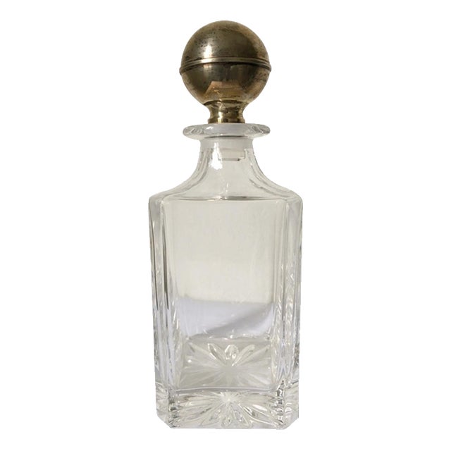 Italian Crystal Bottle with Silver Stopper, 1990s For Sale