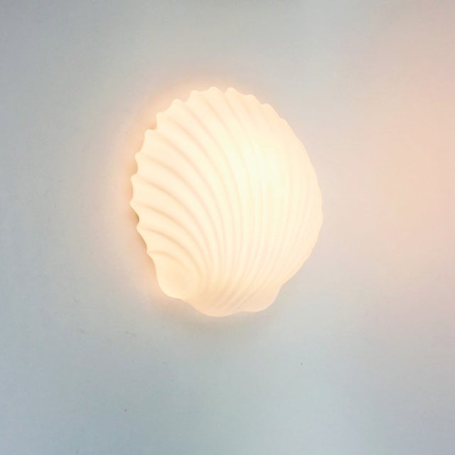 White Pair of Large Minimalist Shell-Shaped Opaline Glass Wall Lights/Sconces From Limburg, Germany, 1970s For Sale - Image 8 of 10