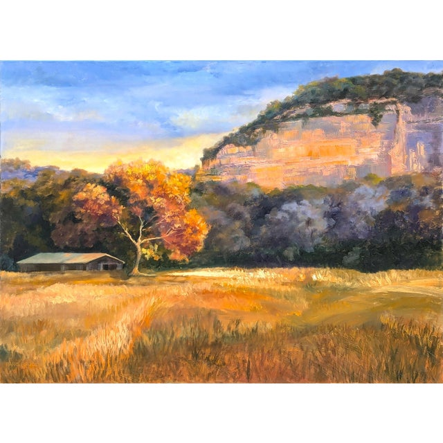 Nancy Paris Pruden "Sunset at The Horse Barn" Contemporary Naturalistic Pastoral Landscape Painting, 2020s For Sale