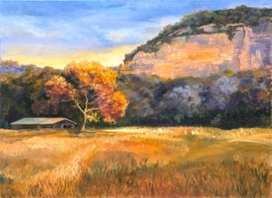 Nancy Paris Pruden "Sunset at The Horse Barn" Contemporary Naturalistic Pastoral Landscape Painting, 2020s