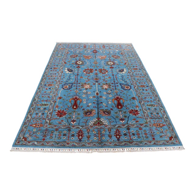 Sky Blue Ziegler Sultanabad Wool Rug – 5'11" X 8'8" For Sale