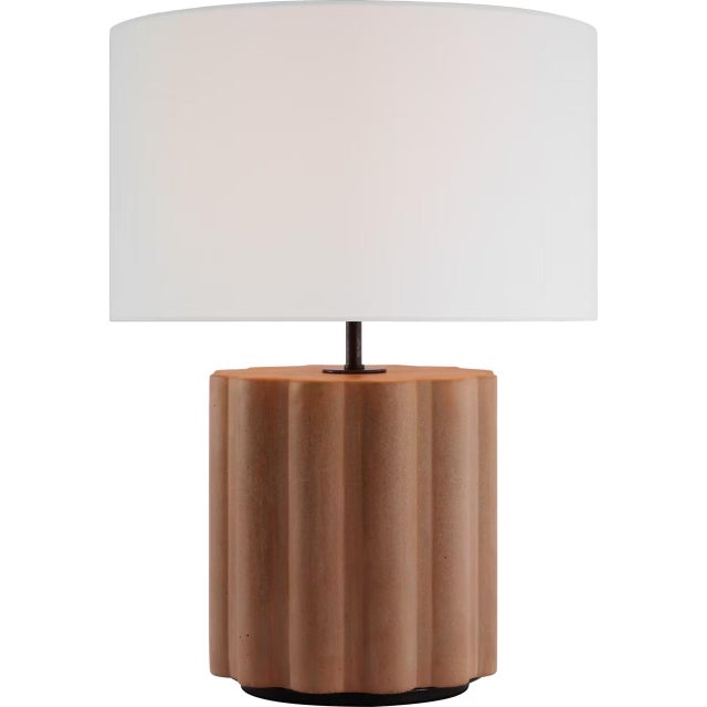 Modern Kelly Wearstler by Visual Comfort Signature Scioto Medium Table Lamp in Terracotta Stained Concrete with Linen Shade For Sale - Image 3 of 3