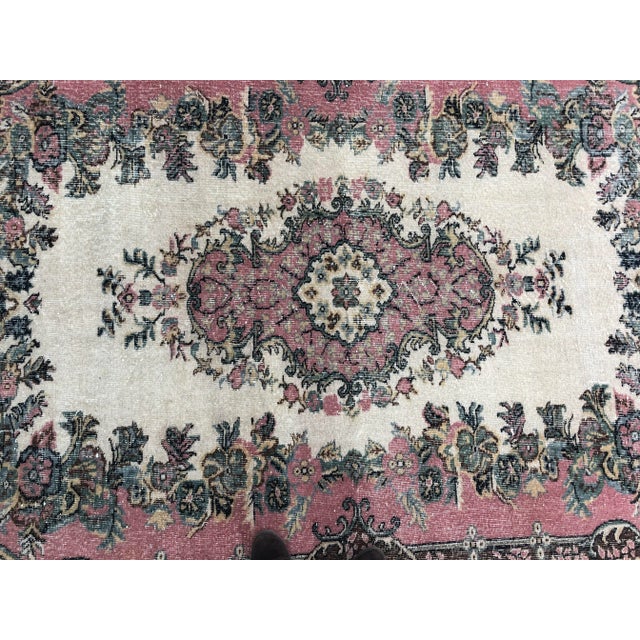 1970s Vintage Floral Design Turkish Handmade Rug - 5′6″ × 8′6″ For Sale In Phoenix - Image 6 of 11