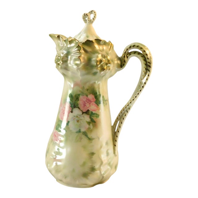 1900s Reinhold Schlegemilch Pink Floral Chocolate Pot For Sale