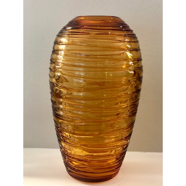 1970s Vintage Fulvio Bianconi for Venini Murano Italy Amber Threaded