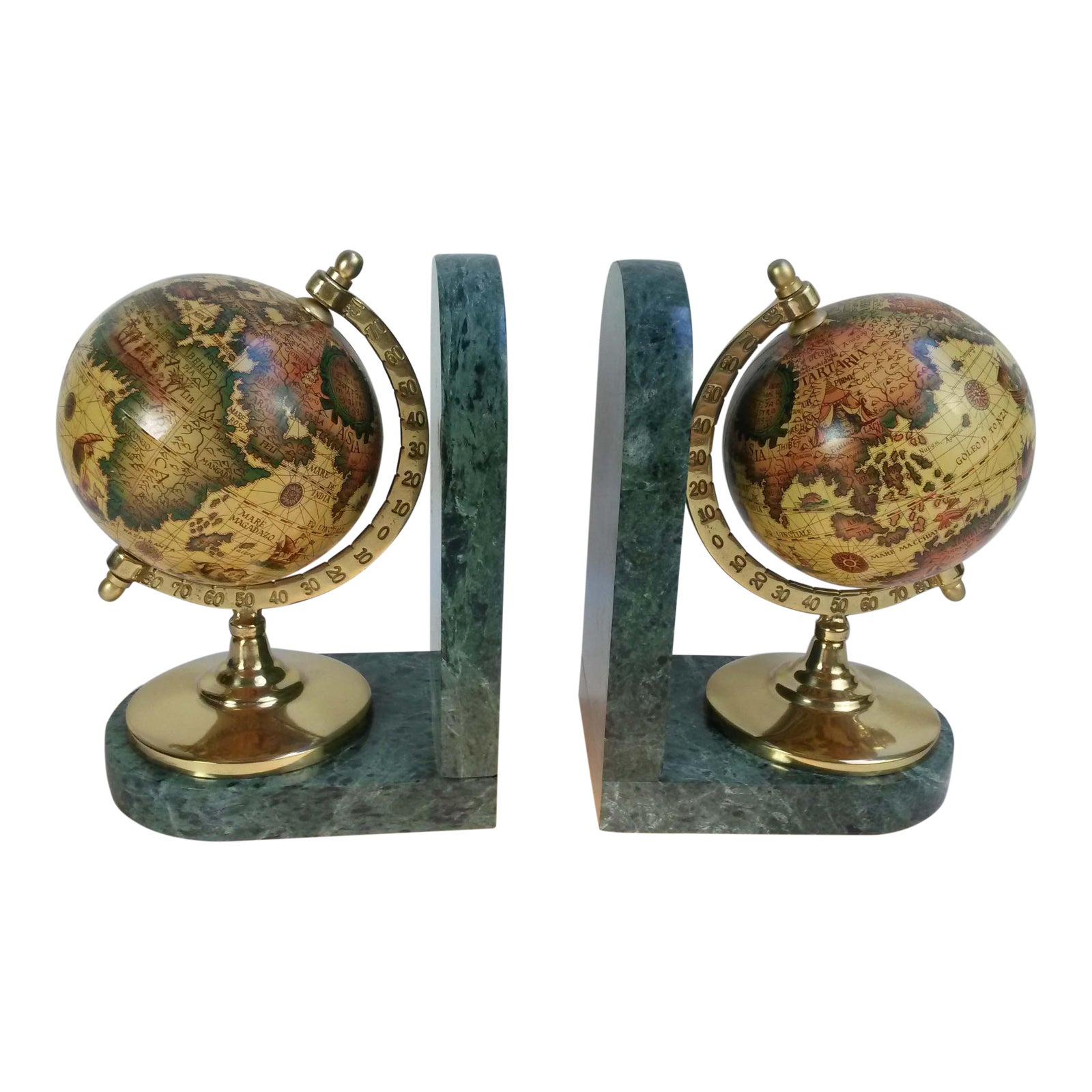 Old World Globe Bookends on Solid Green Marble A Pair Chairish