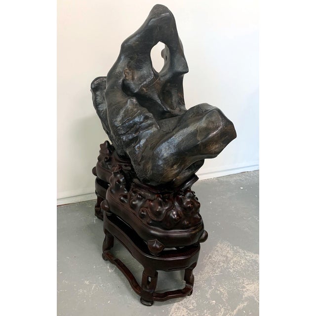 Large Spectacular Chinese Lingbi Scholar Stone on Stand For Sale - Image 14 of 18