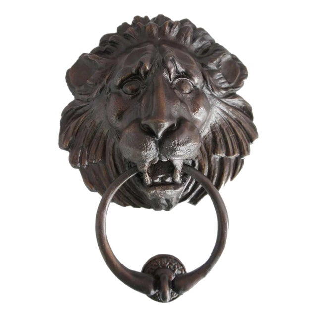 Large American Cast Bronze Lion Head Door Knocker For Sale