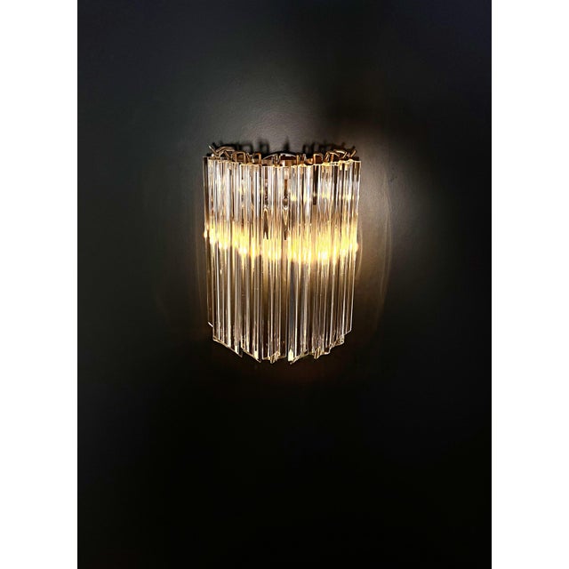 1990s Vintage Clear Murano Glass Quadriedri Wall Sconces, 1990, Set of 2 For Sale - Image 5 of 14