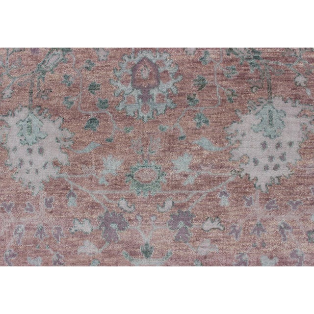 Textile Square Oushak Design Rug in Light Green, Pink and Coral With All-Over Design For Sale - Image 7 of 11