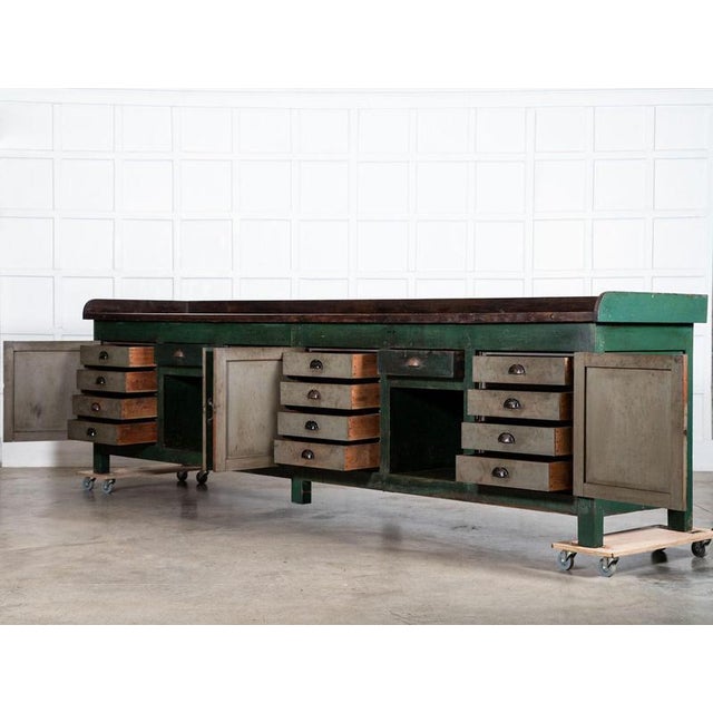 French Painted Pine Work Table Island, 1900 For Sale - Image 6 of 18