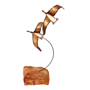 1970s Seagulls in Flight Brutalist Sculpture on Agate Geode Signed by Mario Jason