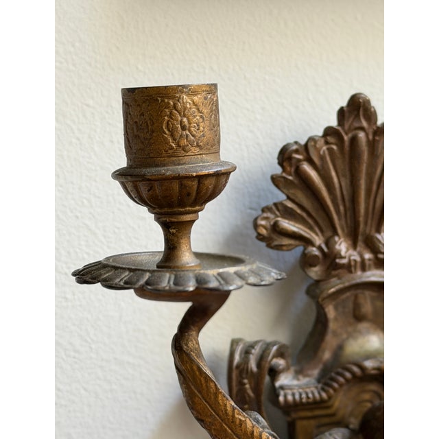 Rococo Antique 19th-Century Louis XVI Style Patinated Bronze Three-Light Wall Sconce For Sale - Image 3 of 13