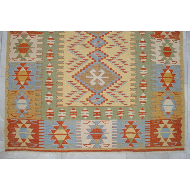 Hand Woven Super Fine Turkish Oushak Kilim Ultra Quality Flat Weave Wool Rug - 3′9″ × 5′4″ For Sale - Image 12 of 16