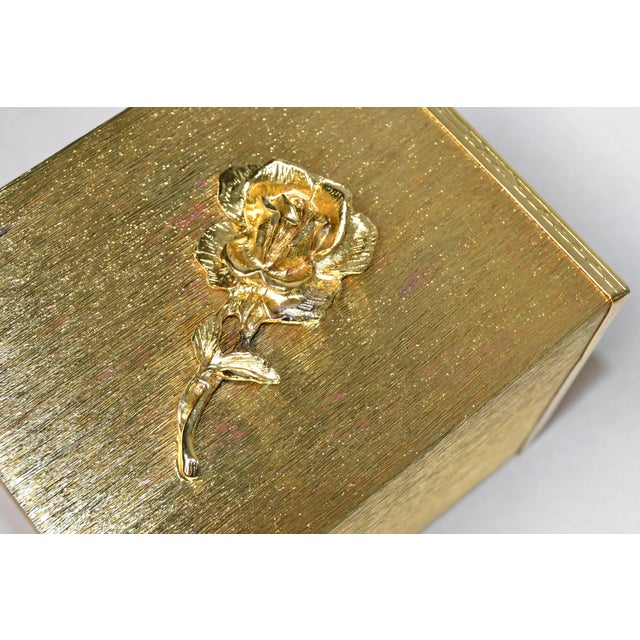 Vintage Embossed Gold Steel Hand-Crafted Tissue Box Cover Rose Detail Brushed Brass Finish For Sale - Image 11 of 12