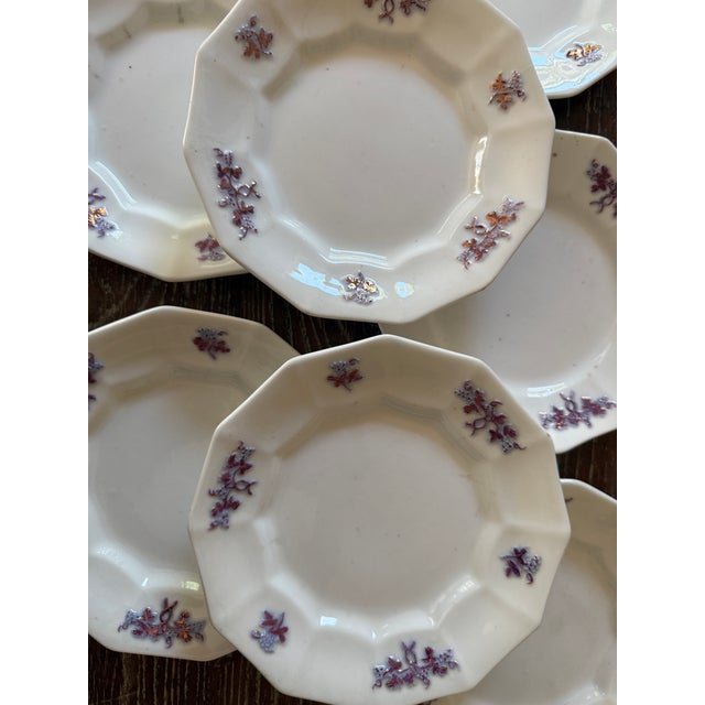 Antique Staffordshire Ironstone Dessert Plates, Chelsea Grape Chelsea Sprig Pattern, 6.75 Inch English Ironstone, Circa 1845–1856 - Set of Seven For Sale - Image 9 of 10