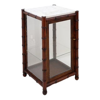 Mid-Century Faux Bamboo Glass and Marble Display Case For Sale