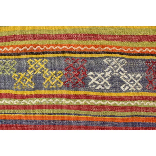 Vintage Turkish Kilim Rug in Yellow, Red, Green, and Blue With Tribal Motifs For Sale - Image 9 of 13