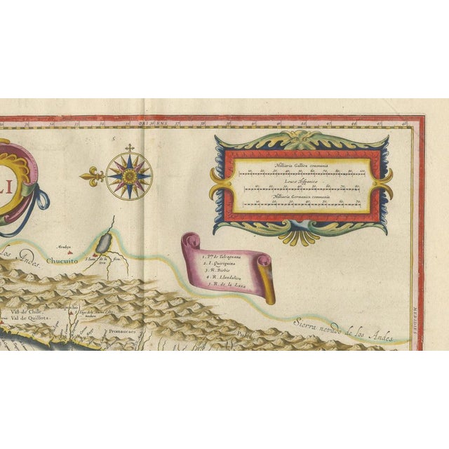 Paper Antique Chile Map Blaeu, 1642 For Sale - Image 7 of 11