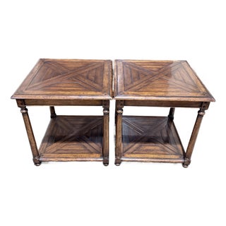 Jonathan Charles Parquet Top Square End Tables - Set of 2 For Sale