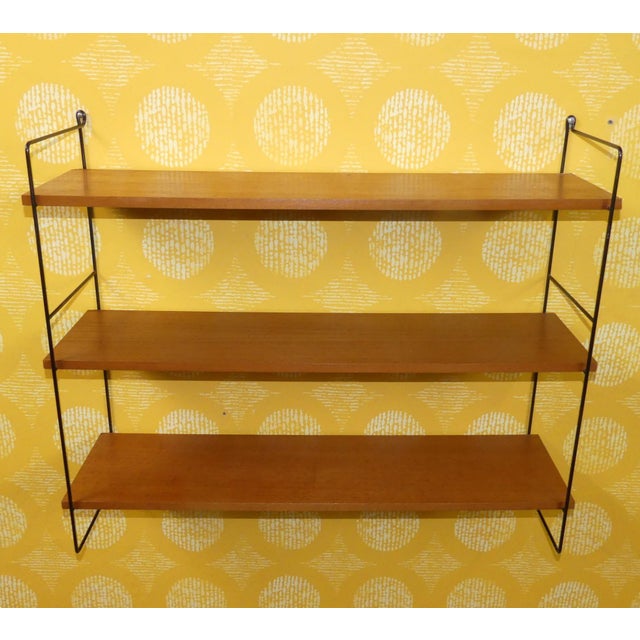 1960s Wood and Wire String Shelf in Walnut with Black Ladders, 1960s For Sale - Image 5 of 14