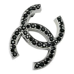 Chanel Silver CC Black Crystal Medium Brooch